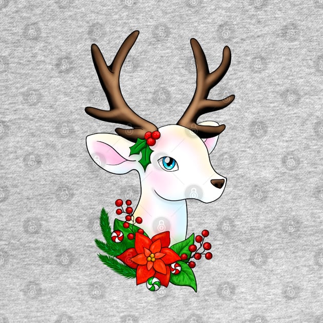 White Christmas Reindeer with Brown Antlers by Lady Lilac